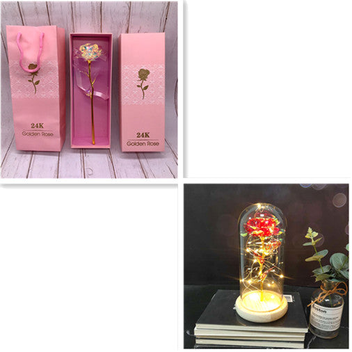 24k Luminous Color Gold Rose Flower Set