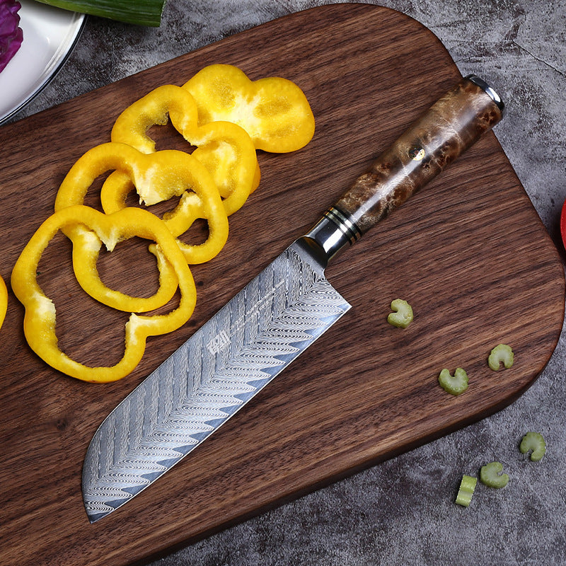 7 inch shadow wood AUS10 Damascus Sande knife