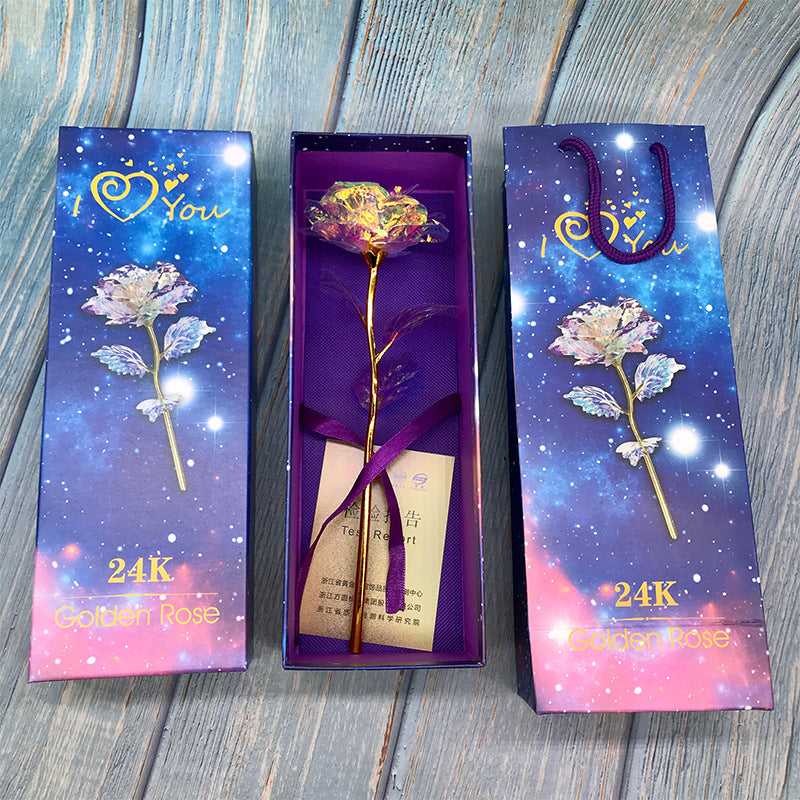 24k Luminous Color Gold Rose Flower Set