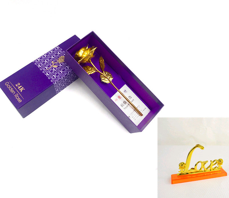 24k Luminous Color Gold Rose Flower Set