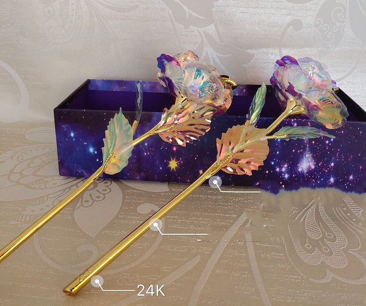 24k Luminous Color Gold Rose Flower Set