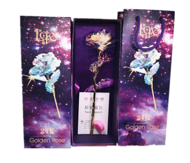 24k Luminous Color Gold Rose Flower Set