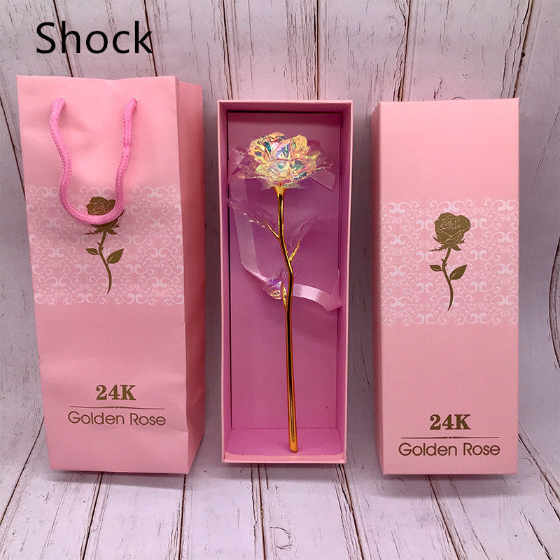 24k Luminous Color Gold Rose Flower Set