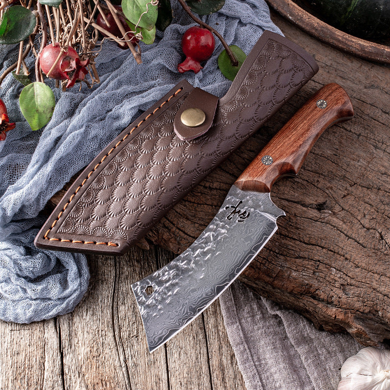 Damascus Steel Knife With Leather