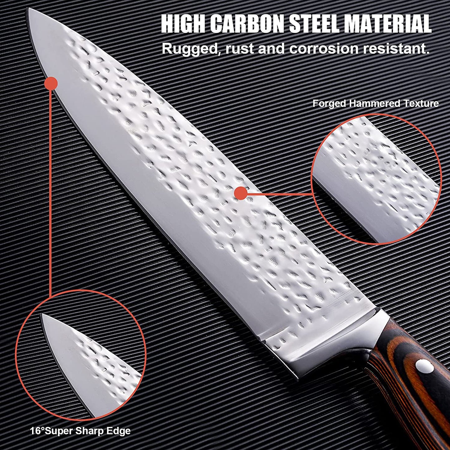 Set Of 15 Hammered And Forged Chef's Knives