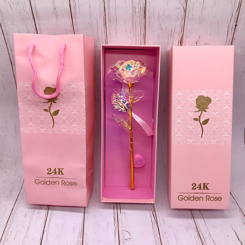 24k Luminous Color Gold Rose Flower Set