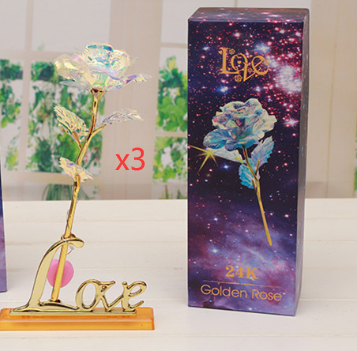 24k Luminous Color Gold Rose Flower Set