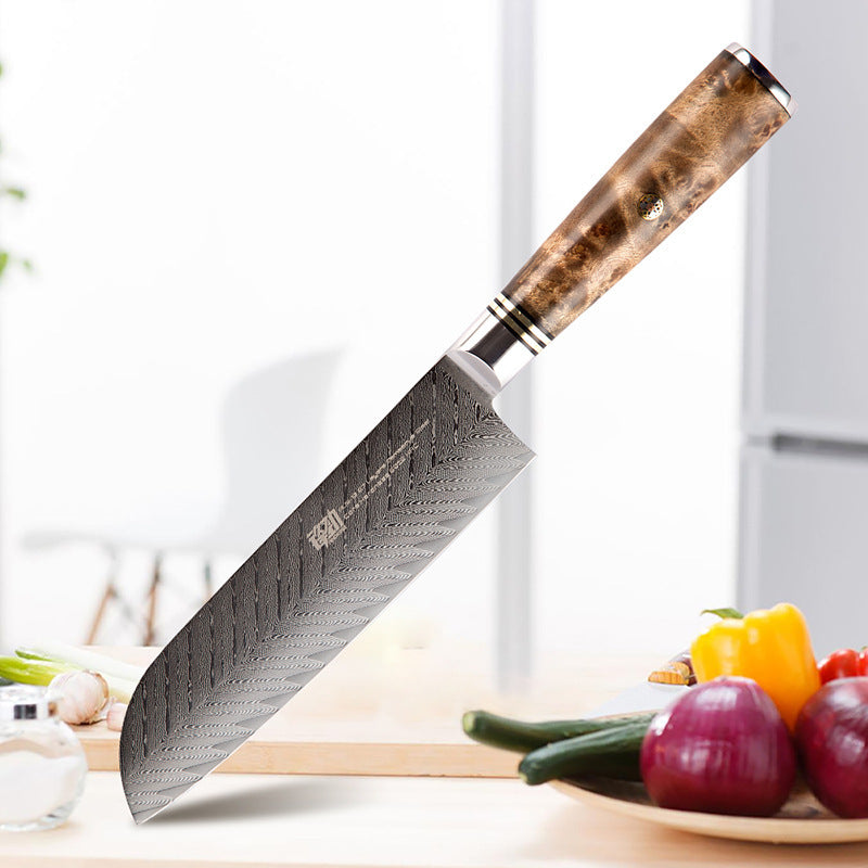7 inch shadow wood AUS10 Damascus Sande knife