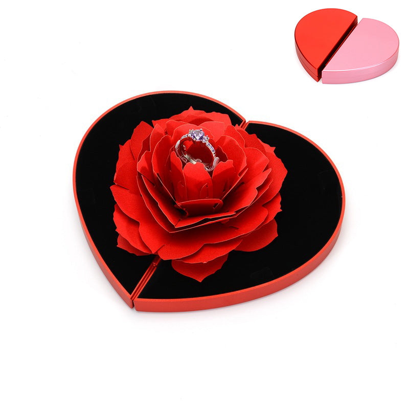 Heart-shaped Rose Flower rotating ring Box