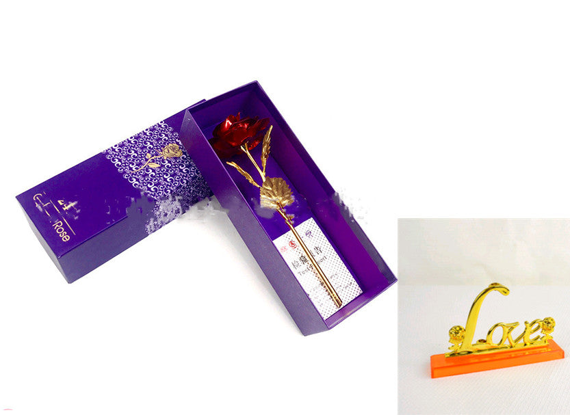 24k Luminous Color Gold Rose Flower Set