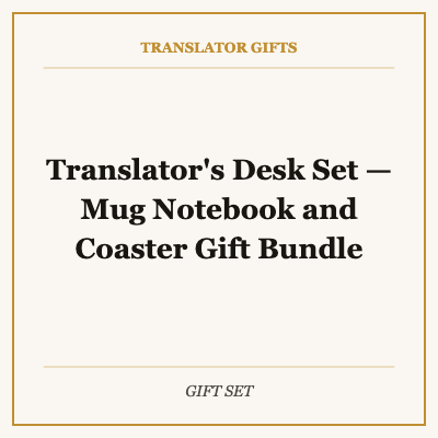 Translator's Desk Set — Mug Notebook and Coaster Gift Bundle