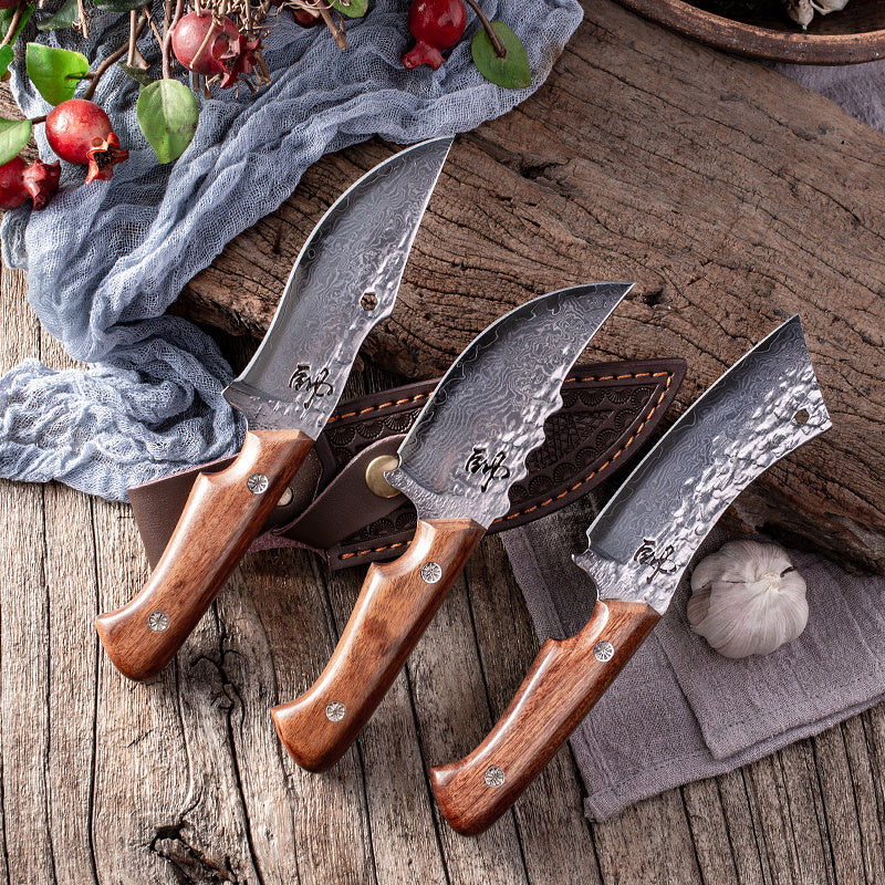 Damascus Steel Knife With Leather