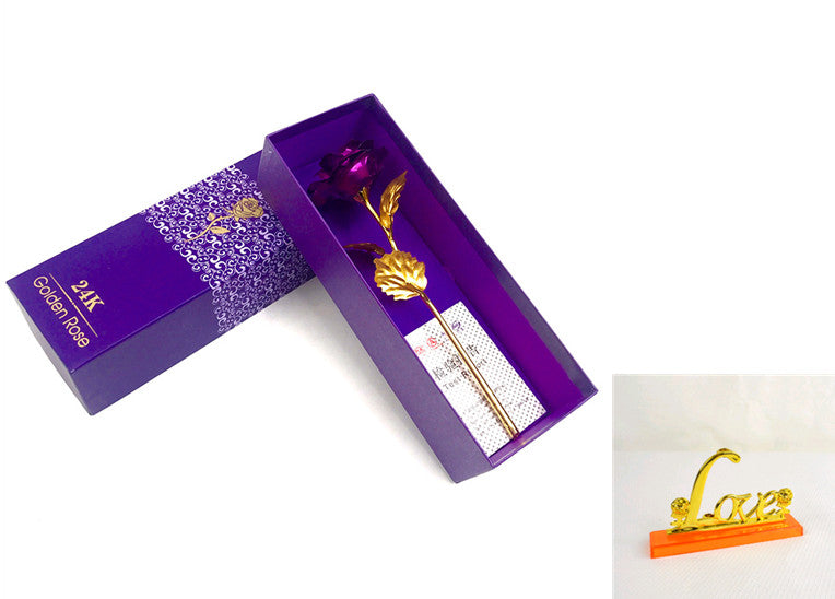 24k Luminous Color Gold Rose Flower Set