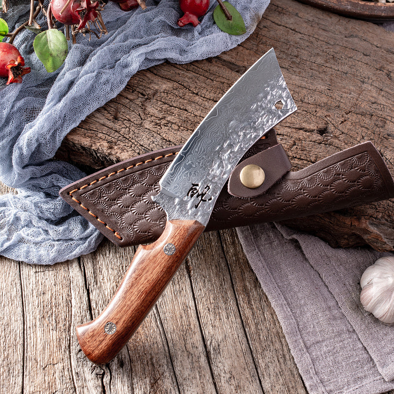 Damascus Steel Knife With Leather