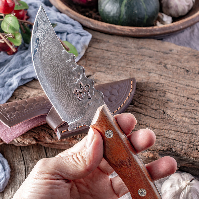 Damascus Steel Knife With Leather