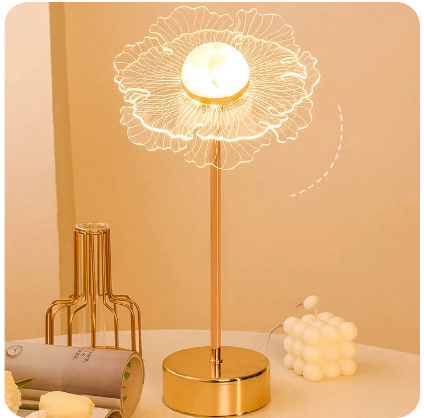 "A decorative nightlight lamp shaped like a [flower/shell/butterfly]. It has a warm, calming glow and a sturdy metal base. Ideal for bedside tables, gifting, or creating a relaxing atmosphere."