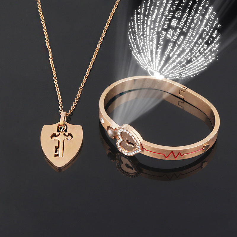 Titanium Steel Couple Love Lock, Bracelet, Key Set, Necklace