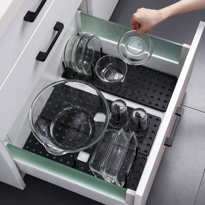 Kitchen Drawer Non Slip Partition Bowl Dish Storage Drain Rack