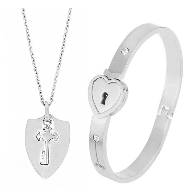 Titanium Steel Couple Love Lock, Bracelet, Key Set, Necklace