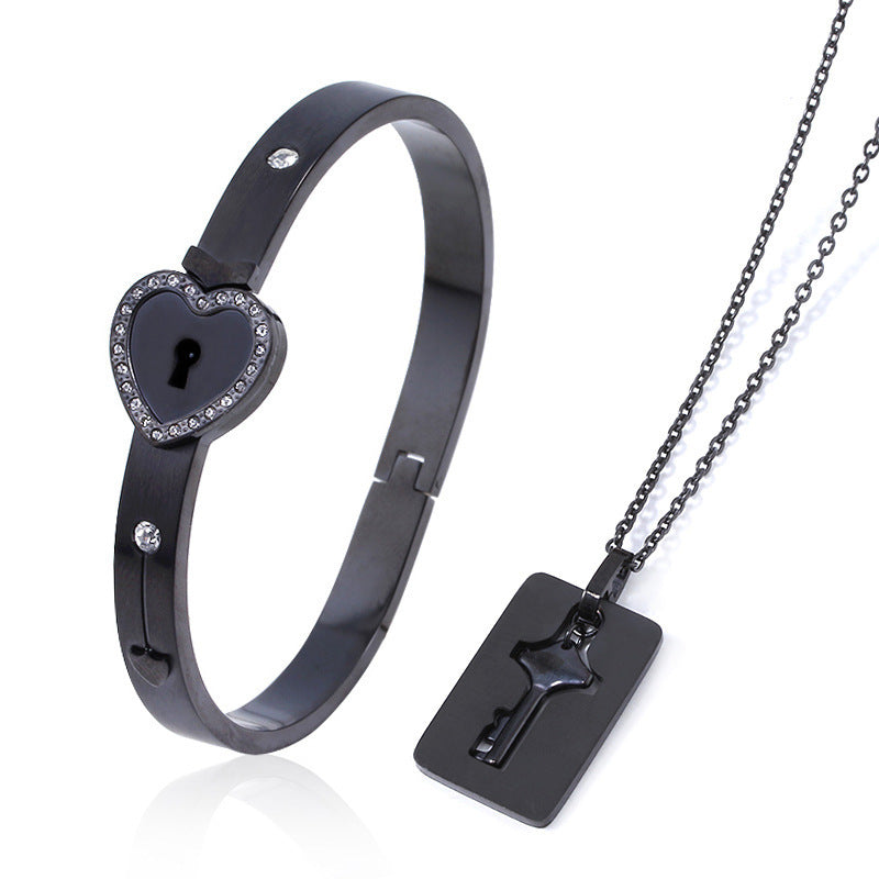 Titanium Steel Couple Love Lock, Bracelet, Key Set, Necklace