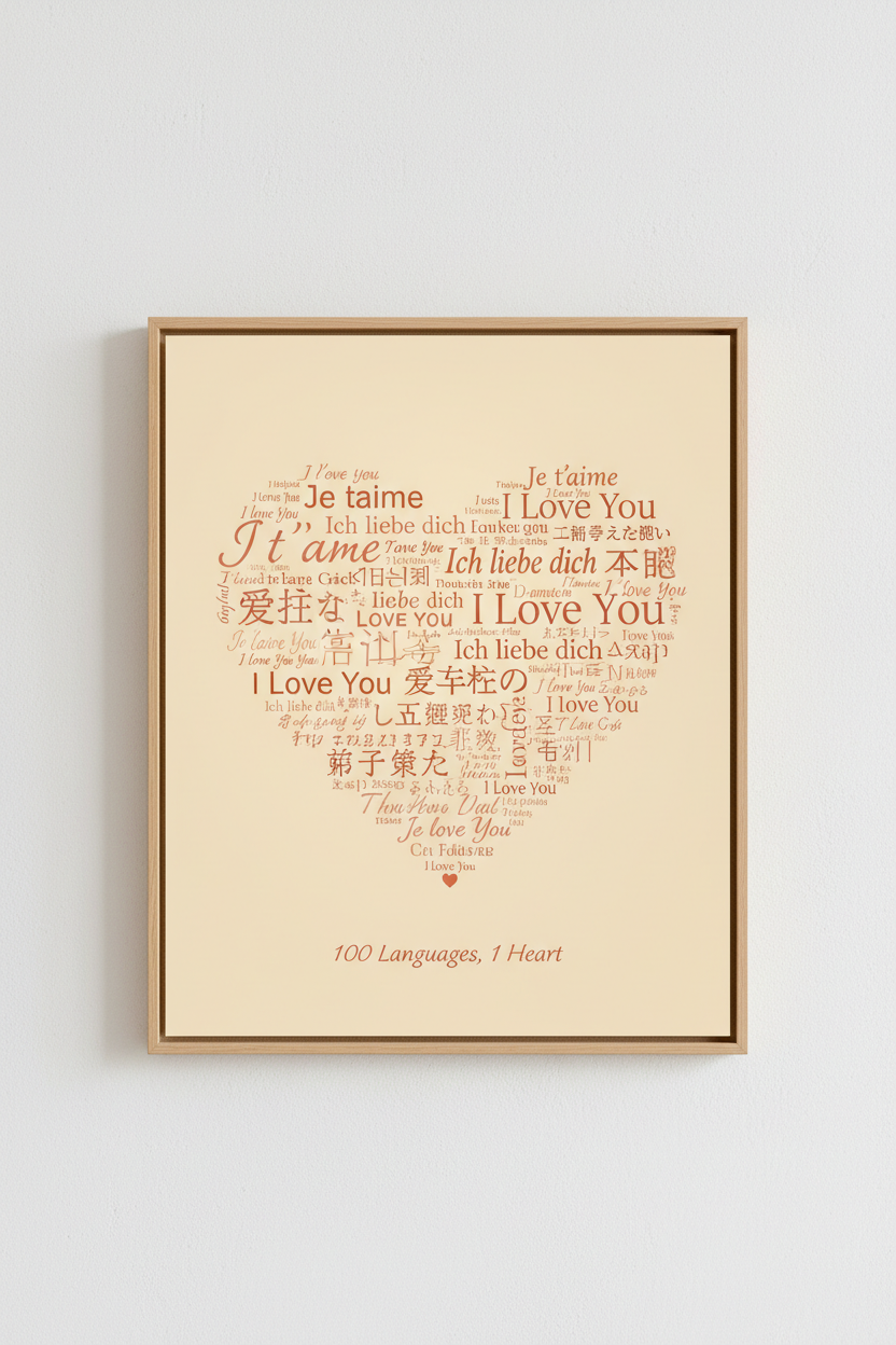 I Love You in 100 Languages Heart Print — Personalised Gift